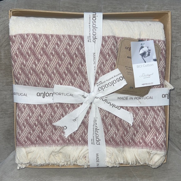 Antonio Salgado Throw Blanket BCI Cotton Blend 50x63”Made Portugal In A Gift Box - Picture 1 of 6
